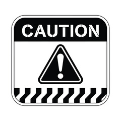 Caution sign with exclamation mark and warning stripes