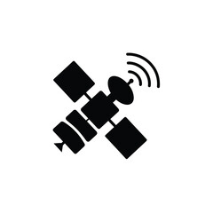 Black silhouette of a satellite transmitting signals in space