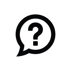 Black question mark inside a speech bubble icon