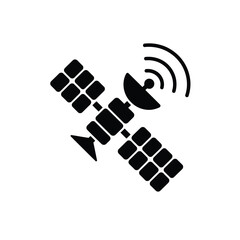 Black silhouette icon of a satellite transmitting signals