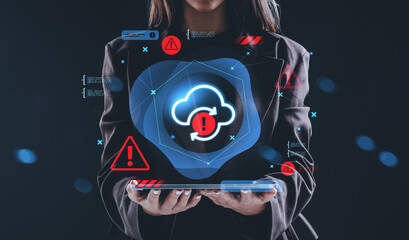 Cloud storage error warning concept with digital cloud symbol an