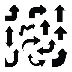 Collection of diverse black arrows pointing in various directions