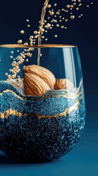 Una imagen art&iacute;stica que captura la esencia de la abundancia y la belleza en un vaso de almendras.