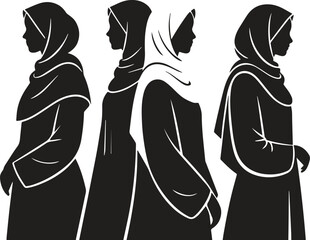 silhouettes of women hijab culture black and white
