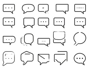 Collection of 20 outline speech bubbles, each with a unique shape, against white backdrop