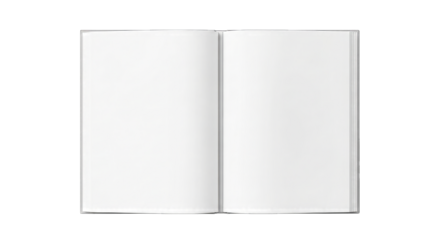 Open blank book pages isolated on a transparent background
