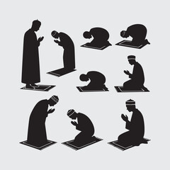 Islamic Prayer Silhouette Sequence – Salah Postures on Mat Depicting Spiritual Devotion