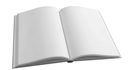Open blank white book isolated on a transparent background