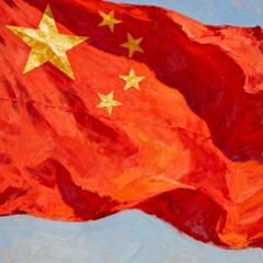 chinese flag on the wind