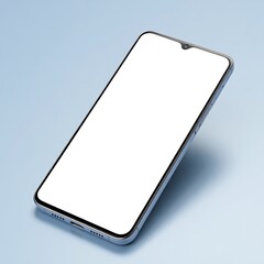 Modern Smartphone with Blank White Screen on Blue Surface