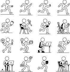 Fototapeta premium Stick figures doing daily activities, work, and various tasks