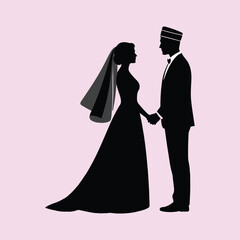 Elegant Wedding Silhouette – Bride and Groom in Romantic Pose for Marriage and Love Themes