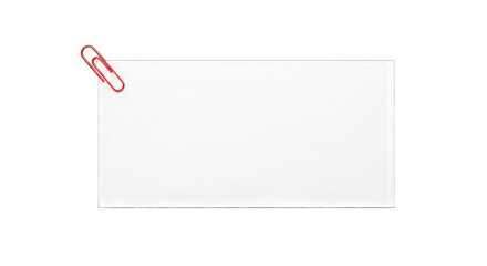 Red paperclip on white card isolated on a transparent background