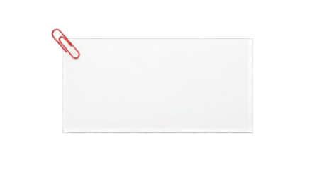 Red paperclip on white card isolated on a transparent background