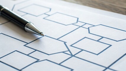 Income Tax Overview Concept. A pen rests on a flowchart diagram, highlighting a structured plan or process.