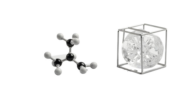Molecular Model and Crystalline Structure Representing Scientific Concepts.