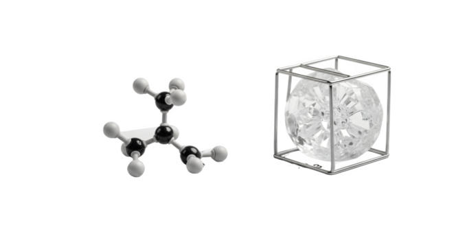 Molecular Model and Crystalline Structure Representing Scientific Concepts.