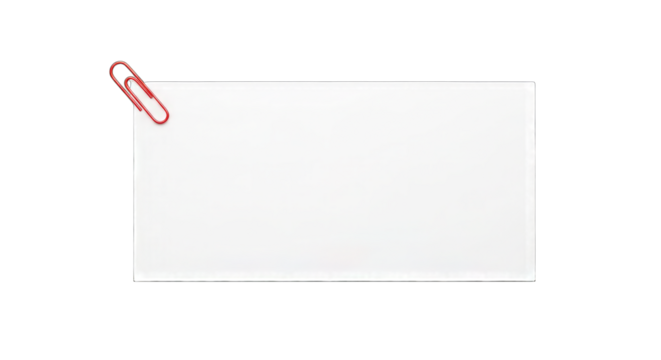 Red paperclip on white card isolated on a transparent background