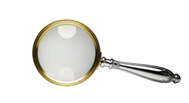 Ornate Magnifying Glass with Gold Rim isolated on a transparent background