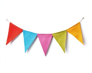 Colorful fabric triangular bunting flags hanging on a string