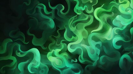 Glowing green smoke abstract fluid wave energy