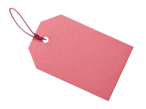 A pink tag with a pink string hanging from it