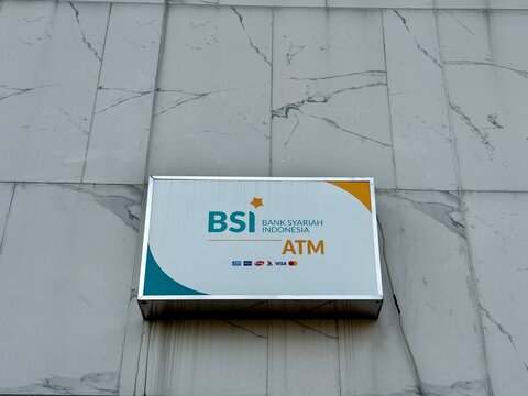 Depok, Indonesia - November 8, 2025: Bank Syariah Indonesia (BSI) atm logo board on a wall