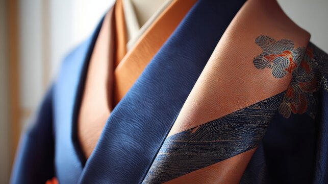 Elegant traditional kimono display featuring intricate textiles and colors
