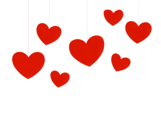 A bunch of red hearts hanging from the ceiling