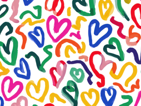 A colorful painting of hearts with different colors and sizes - Powered by Adobe