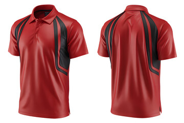 Red Sport Panel Polo Shirt Front Back Athletic Performance Moisture Wicking Black Stripe Design Uniform Apparel