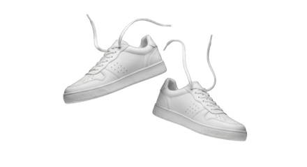 White Sneakers Floating Black Background isolated on a transparent background