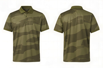 Olive Camouflage Polo Shirt Mockup Front Back Design for Apparel Branding and Fashion Display