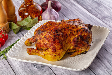 Hot tasty grilled whole chicken