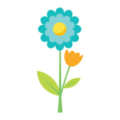spring flower illustration with turquoise daisy tulip stem leaf design
