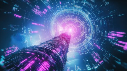 Fototapeta premium Digital data flowing through futuristic fiber optic tunnel