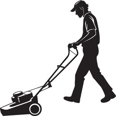 man with lawn mower