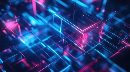 Digital network connecting data in abstract neon cyber world