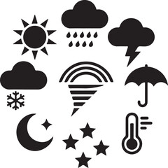 Obraz premium Weather icons forecast sunshine, rain, and storms
