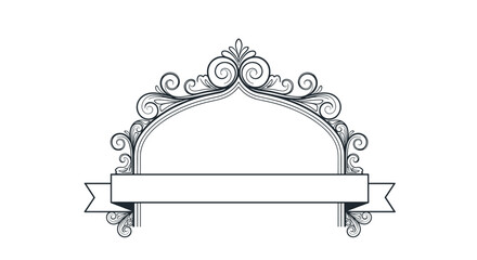 An elegant ornate flourish with a central banner for text presentation and design elements.