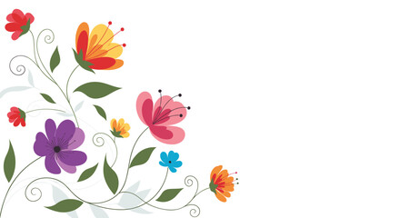 A vibrant collection of whimsical floral illustrations with delicate swirling vines and leaves in a variety of colors.