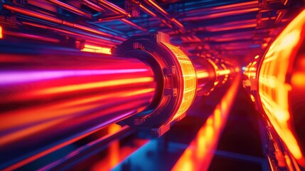 Particle accelerator interior with high speed energy beam moving