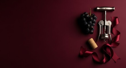 Wine Accessories Corkscrew Grapes Cork and Burgundy Ribbon 