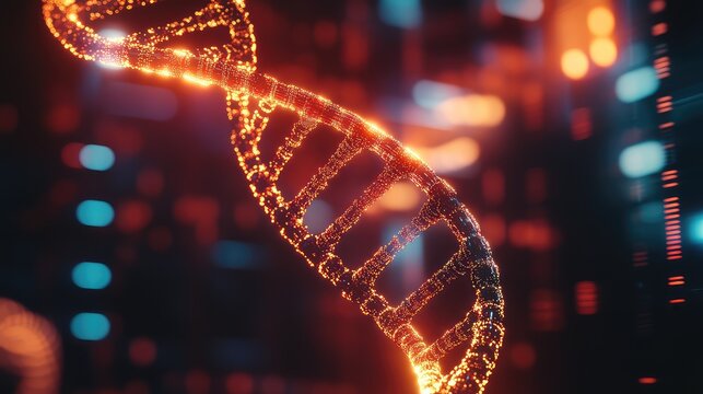 Digital dna helix representing genetic data and biotechnology