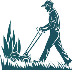 a man lawn mower silhouette icon,  woman, vector, people, illustration, 