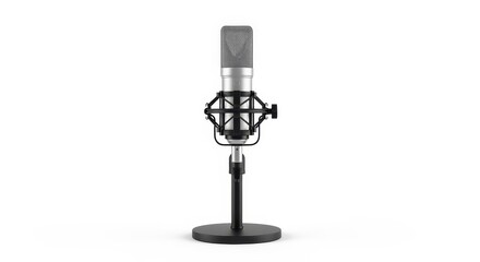 Professional studio microphone on a white backdrop showcasing audio equipment for recording and