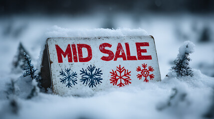 Sale logo on the snow in the night