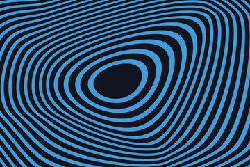 Abstract optical illusion with concentric blue lines on a dark background creating depth