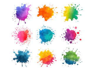 A set of colorful splatters of paint