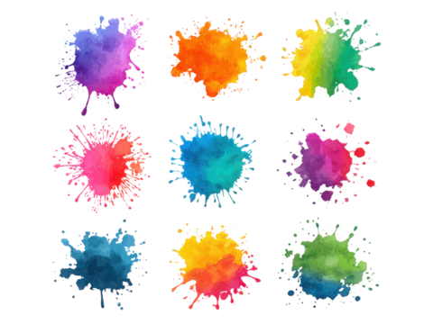 A set of colorful splatters of paint